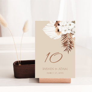 Boho Terracotta Beige Pampas Grass Floral Wedding  Table Number