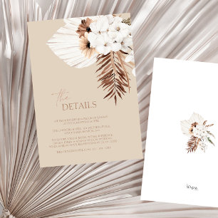 Boho Terracotta Beige Pampas Grass Wedding Details Enclosure Card