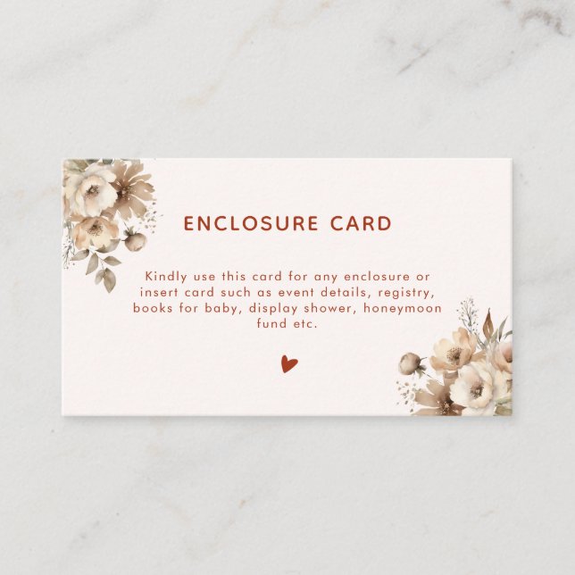 Boho Terracotta Bridal Shower Floral Enclosure Card (Front)