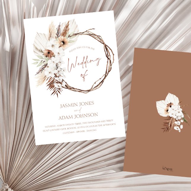 Boho Terracotta Brown Dried Floral Wreath Wedding Invitation (Boho Terracotta Brown Dried Floral Wreath Wedding Invitation)
