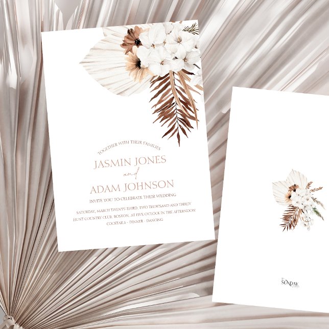 Boho Terracotta Brown Pampas Grass Floral Wedding  Invitation (Boho Terracotta Brown Pampas Grass Floral Wedding Invitation)