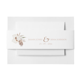 Boho Terracotta Brown Pampas Grass Floral Wedding  Invitation Belly Band