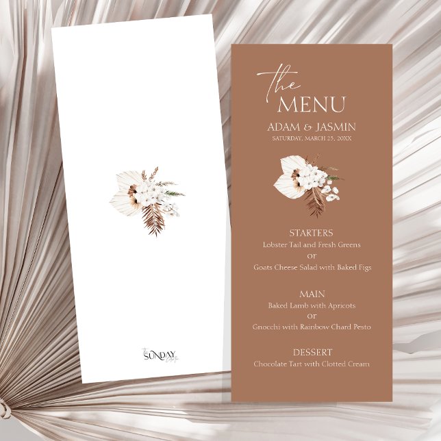 Boho Terracotta Brown Pampas Grass Floral Wedding Menu (Boho Terracotta Brown Pampas Grass Floral Wedding Menu)
