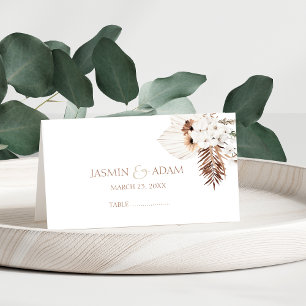 Boho Terracotta Brown Pampas Grass Floral Wedding Place Card