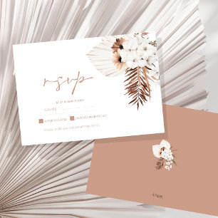 Boho Terracotta Brown Pampas Grass Floral Wedding RSVP Card