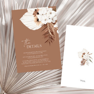 Boho Terracotta Brown Pampas Grass Wedding Details Enclosure Card