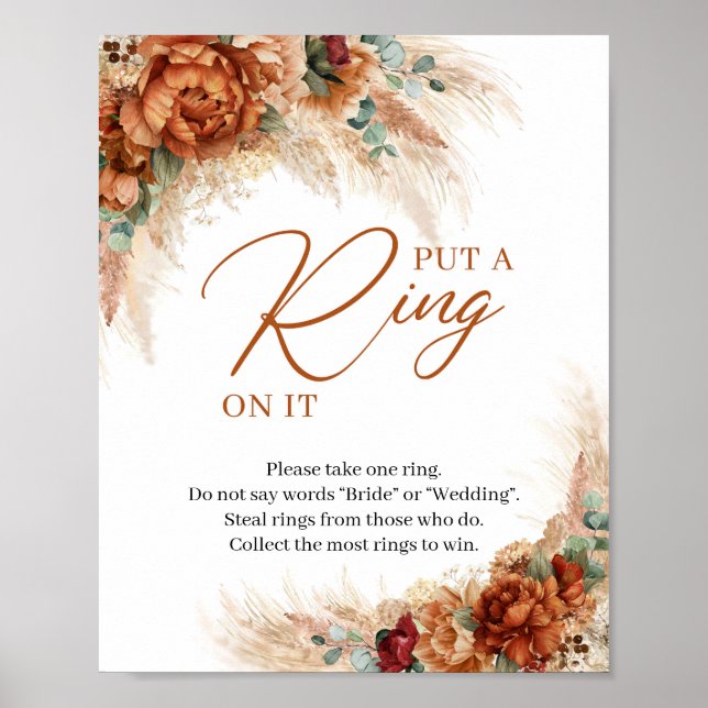 Boho terracotta burgundy pampas Put a ring on it Poster (Front)