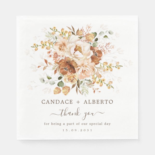 Boho Terracotta Burnt Orange Floral Garden Wedding Napkin (Front)