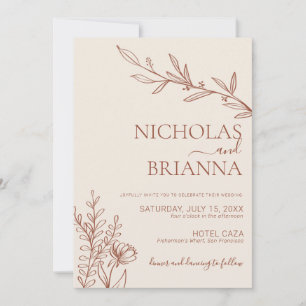 Boho Terracotta Burnt Orange Minimal Photo Wedding Invitation