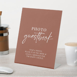 Boho Terracotta Burnt Orange Photo Guestbook Pedestal Sign