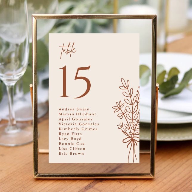Boho Terracotta Burnt Orange Rustic Wedding Table Number (Boho terracotta table number helps guests find seats while adding warm rustic charm.)
