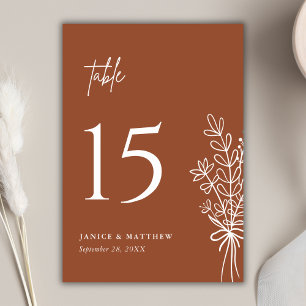 Boho Terracotta Burnt Orange Rustic Wedding Table Number