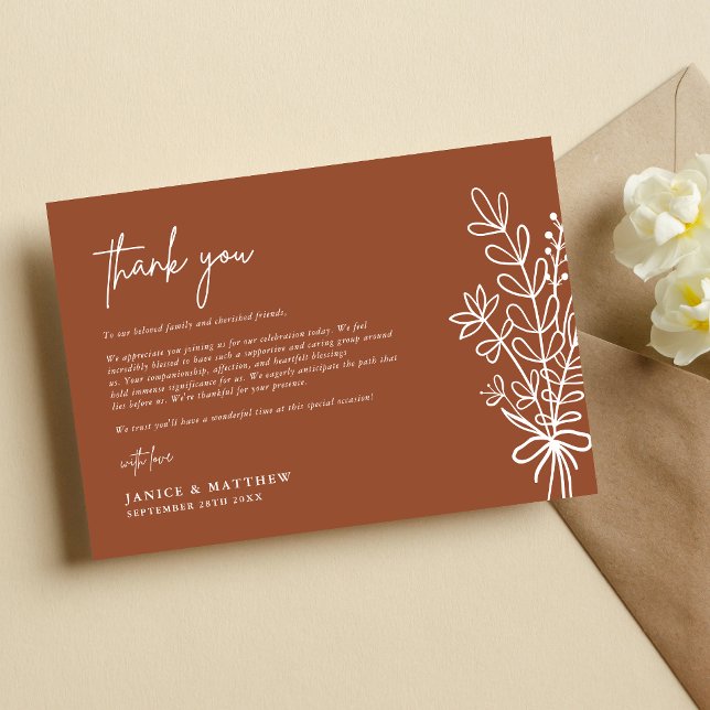 Boho Terracotta Burnt Orange Rustic Wedding Thank You Card (Creator Uploaded)