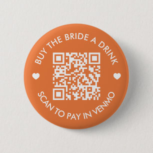 Boho Terracotta Buy The Bride A Drink QR Code 2 Inch Round Button