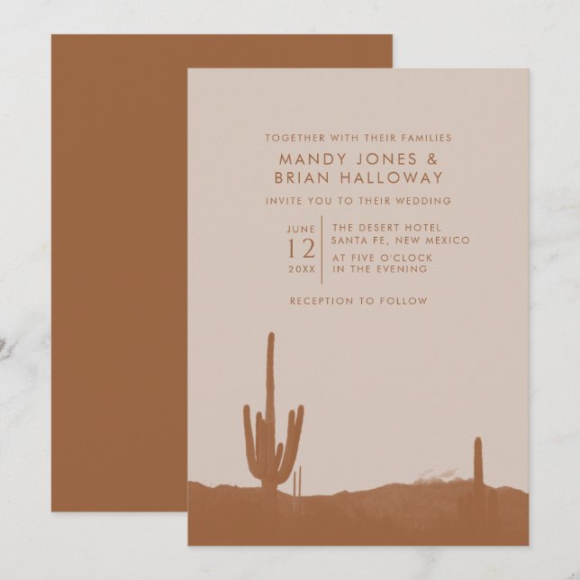 Boho Terracotta Cactus Desert Wedding Invitation (Front/Back)