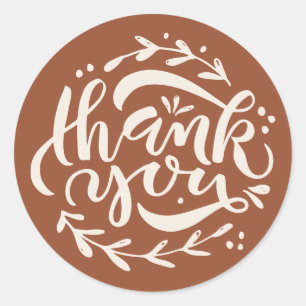 Boho Terracotta Calligraphy Wreath Thank You  Classic Round Sticker