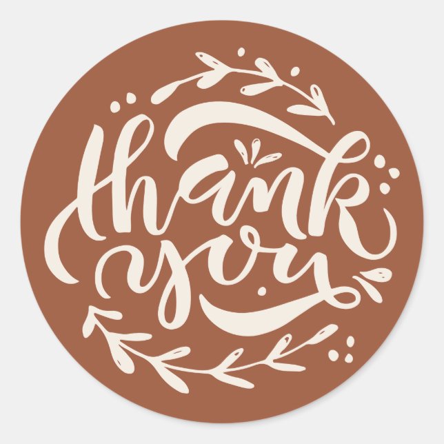 Boho Terracotta Calligraphy Wreath Thank You  Classic Round Sticker (Front)