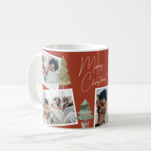 Boho Terracotta Christmas Photo Collage Pine Trees Coffee Mug