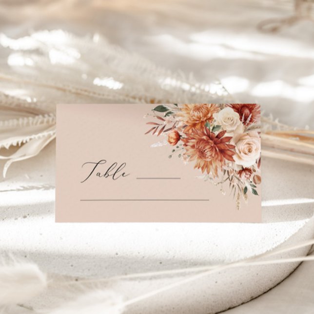 Boho Terracotta Dahlia Rose Wedding Place Card (Creator Uploaded)