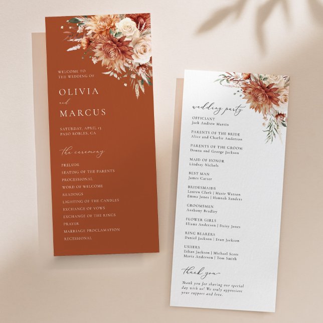 Boho Terracotta Dahlia Rose Wedding Program (Creator Uploaded)