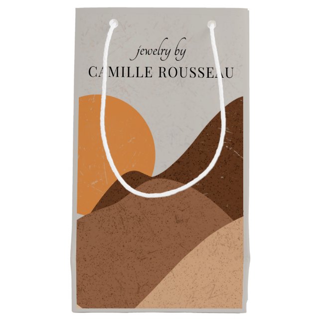 Boho Terracotta Desert Sun Mountains Abstract  Small Gift Bag (Front)