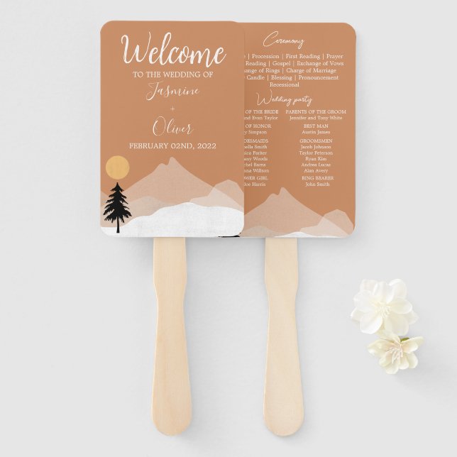 Boho terracotta desert theme wedding program  hand fan (Front and Back)