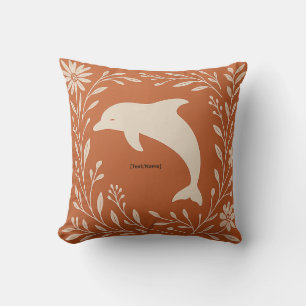 Boho Terracotta Dolphin Pillow   Add Text/Name