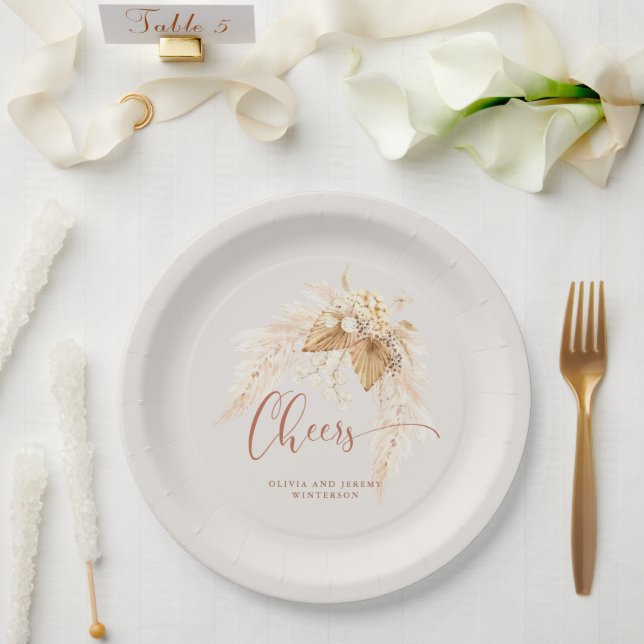 Boho Terracotta Dried Flowers and Pampas Grass  Paper Plate (Wedding)