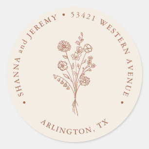 Boho Terracotta Elegant Minimal Return Address Classic Round Sticker