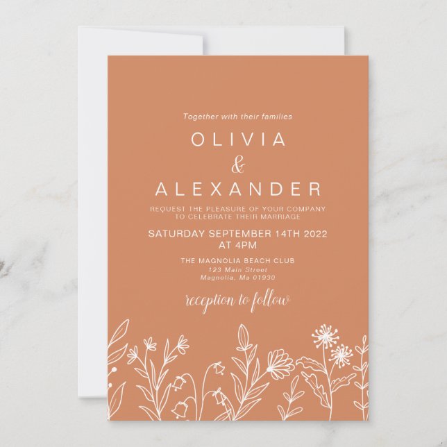 Boho Terracotta elegant wildflower wedding Invitation (Front)