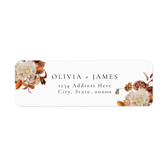Boho Terracotta Fall Floral Adresse de retour (Devant)