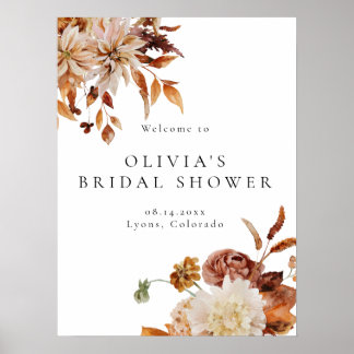 Boho Terracotta Fall Floral Bridal Shower Welcome Poster