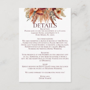 Boho Terracotta Fall Florals Pampas Grass Details Enclosure Card