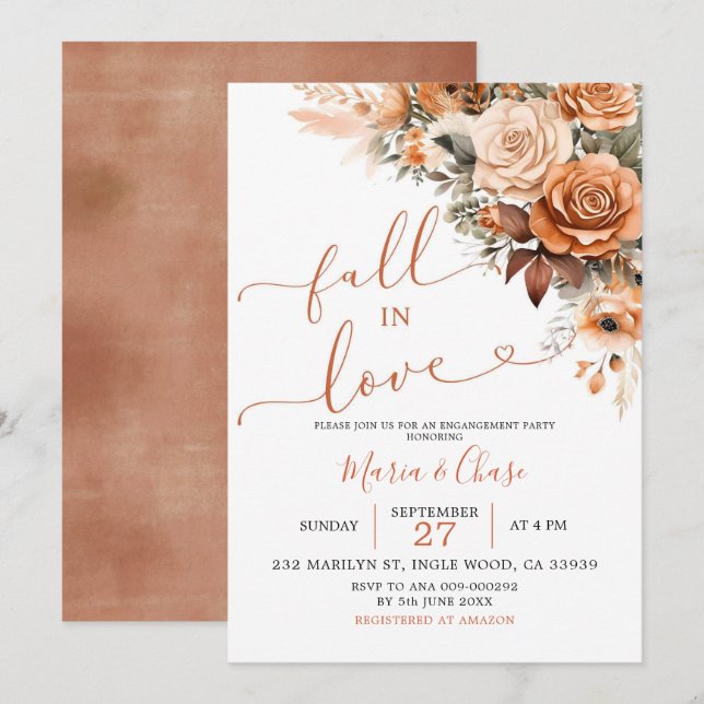 Boho Terracotta Fall in Love Engagement Party Invitation (Front/Back)