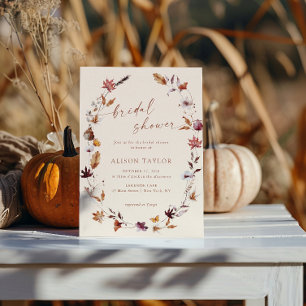 Boho Terracotta Fall Leaf Wreath Bridal Shower  Invitation