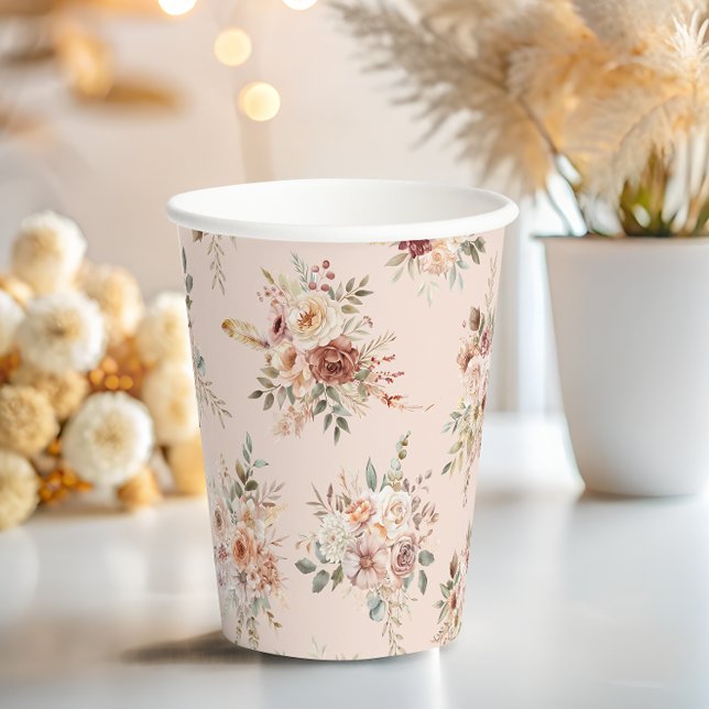 Boho Terracotta Floral Baby Shower Paper Cups (Creator Uploaded)