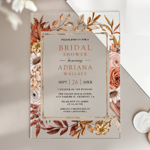Boho Terracotta Floral Bridal Shower Acrylic Invitations