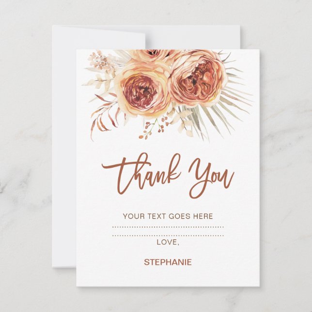 Boho Terracotta Floral Bridal Shower Thanks Card (Front)