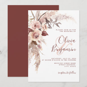 Boho Terracotta Floral Champagne Neutral Wedding Invitation