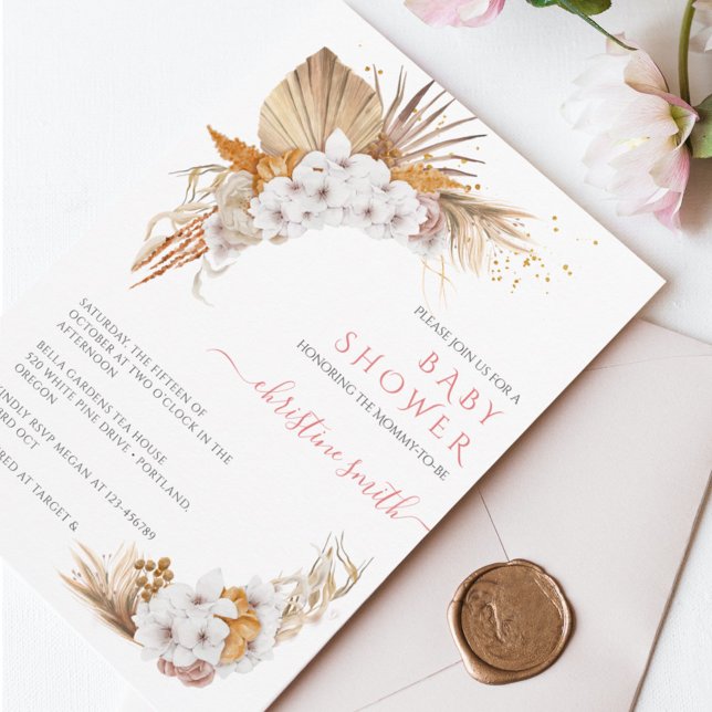 Boho Terracotta Floral Chic Watercolor Baby Shower Invitation (Creator Uploaded)