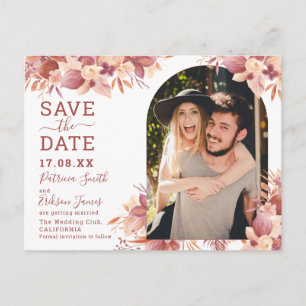 Boho terracotta floral desert pampas save the date postcard