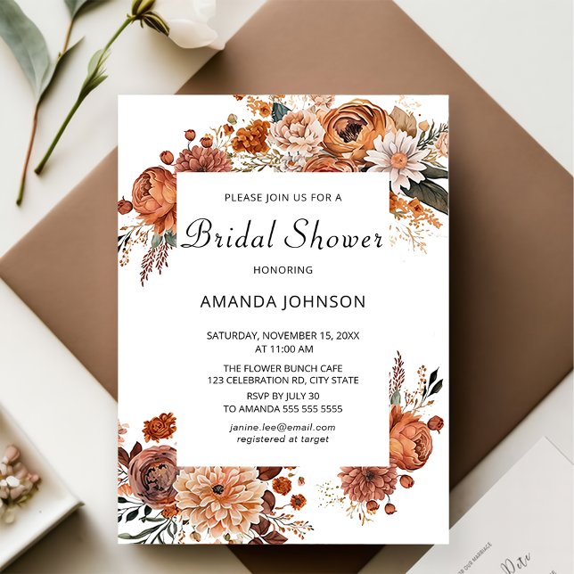 Boho Terracotta floral fall bridal shower Invitation (Creator Uploaded)