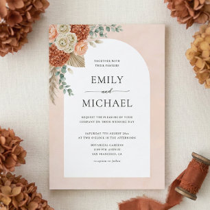 Boho Terracotta Floral Fall Wedding Invitation