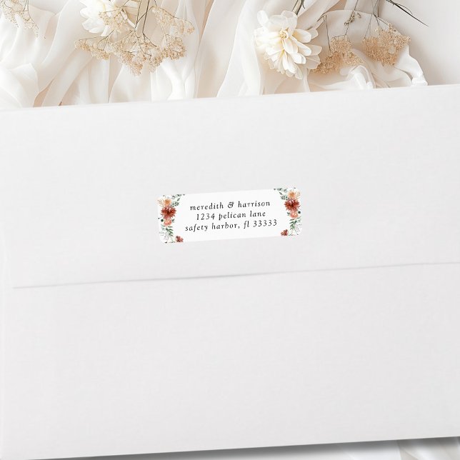 Boho Terracotta Floral Mariage Adresse de retour (Boho Terracotta Floral Wedding Return Address Label)