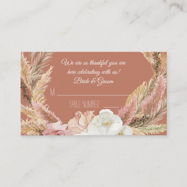 Boho Terracotta Floral Pampas Grass Place Cards (Front)