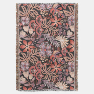 Boho Terracotta Floral Pattern Throw Blanket