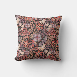 Boho Terracotta Floral Pattern Throw Pillow