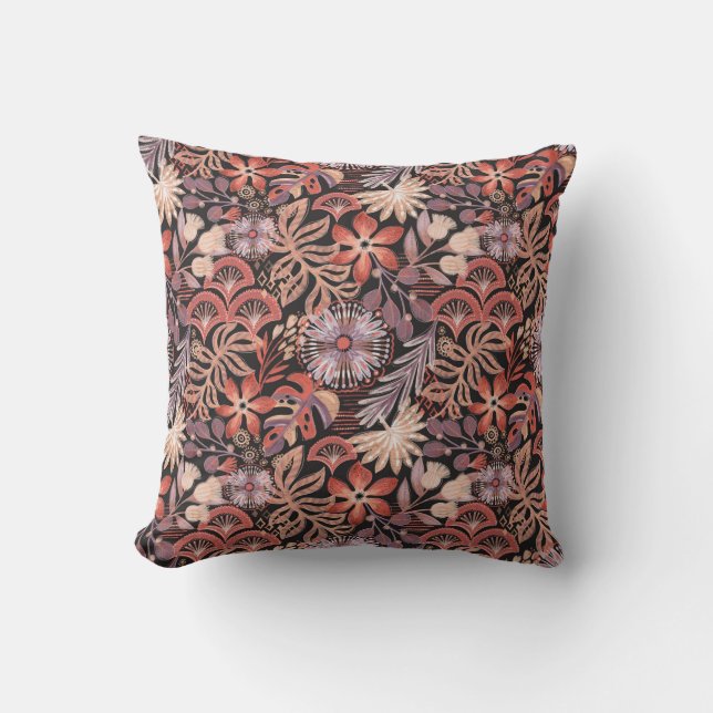 Boho Terracotta Floral Pattern Throw Pillow (Front)