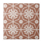 Boho Terracotta Floral Pattern Tile<br><div class="desc">Boho terracotta and white floral pattern for your DIY projects. Use as a single decorative tile coaster,  or a kitchen backsplash,  bathroom tiling or fireplace hearth. Be creative! 2 sizes available.</div>