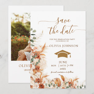 Boho Terracotta Floral Photo Graduation  Save The Date